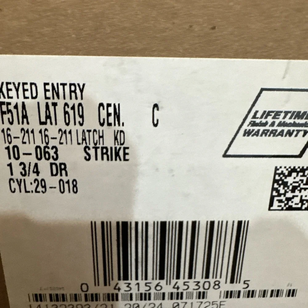 Schlage F51A‎ LAT 619 CEN Lever Keyed Entry